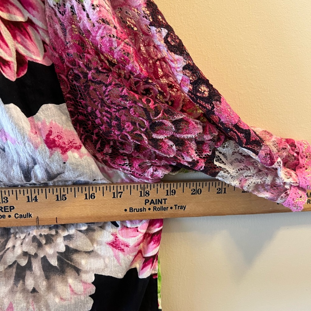 Niza Floral Lacy Sleeves And Bottom Lace Bottom Dress In Pink And Green Size 42 View 4